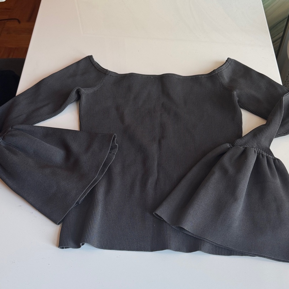 Elizabeth and James Black Off-Shoulder Bell Sleeve Top